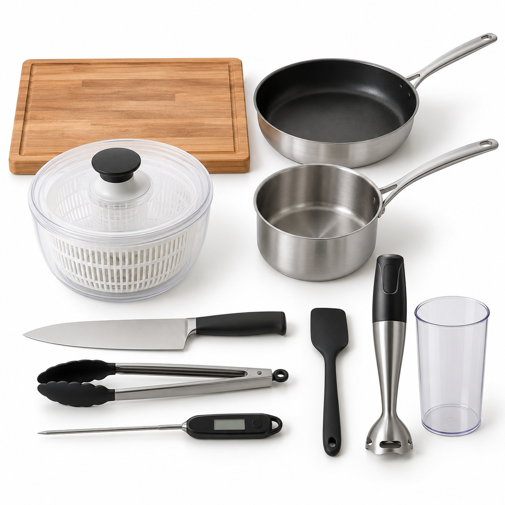Commis Chef Starter Kit: nine equipment components. Illustrative mockup — final product may differ.