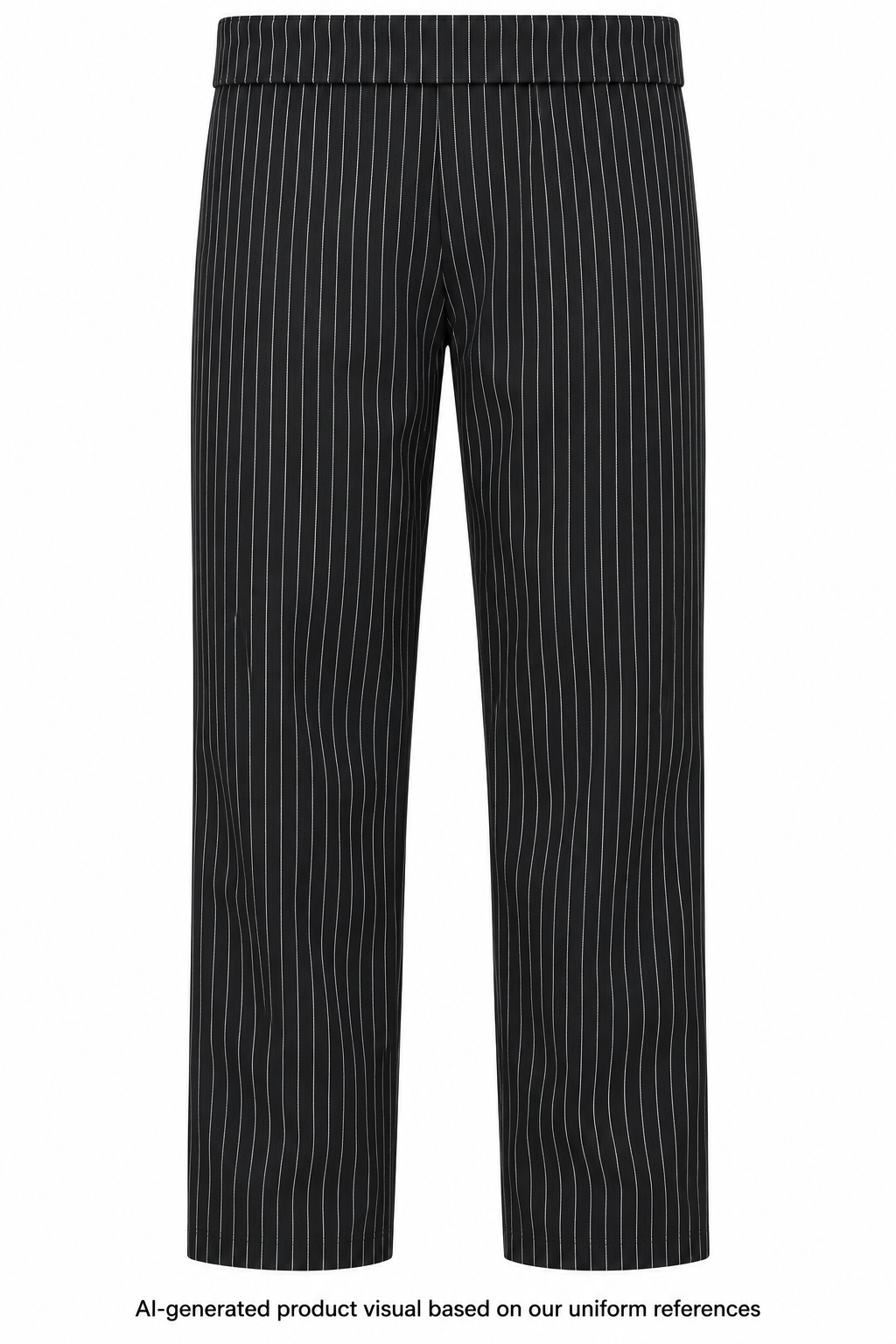 AI-generated product visual based on our uniform references — trousers-front; waistband and branding placement unverified